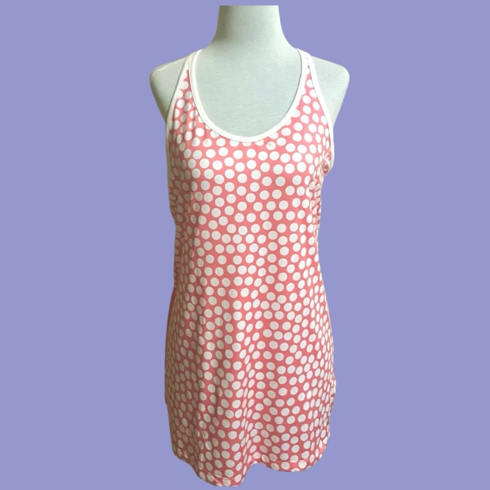Nike Dri-Fit Racerback Tank Top-Size XL Slim Fit Orange and White Polka Dots - Picture 1 of 8